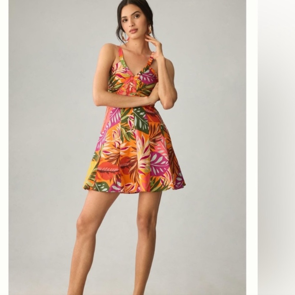 NWT Anthropologie Tropical Print Mini Dress - Pink, Orange, Green